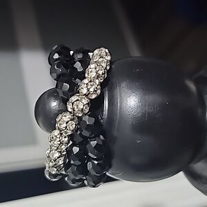 Lovely Vintage Black Glass and Rhinestone Bracelet Late 1940's Early 1950's